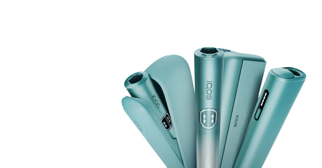 All IQOS ILUMA i series devices in the turquoise background.