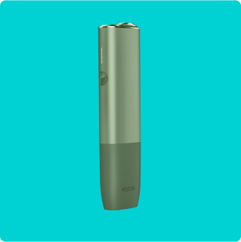 IQOS ILUMA ONE įrenginys turkio spalvos fone.