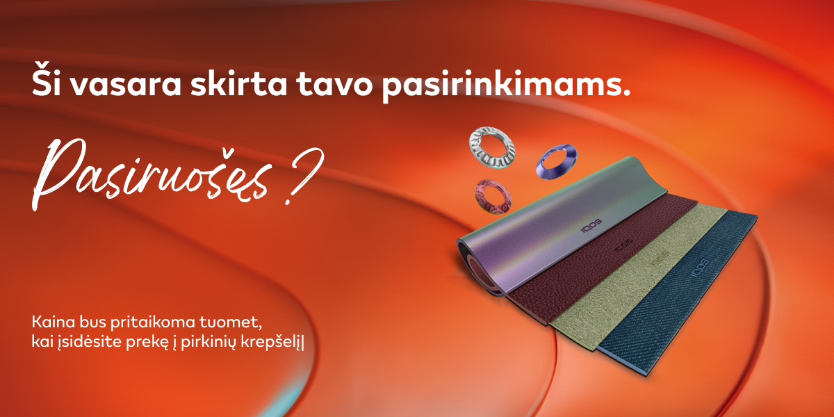 Ryškiai raudoname fone ILUMA aksesuarai ir tekstas: „Ši vasara skirta tavo pasirinkimams. Pasiruošęs?”