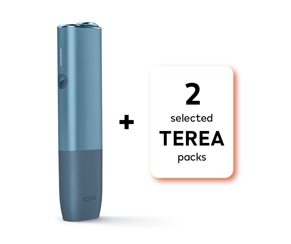 Heating set: IQOS ILUMA ONE in Azure Blue color with 2 selected Terea packs