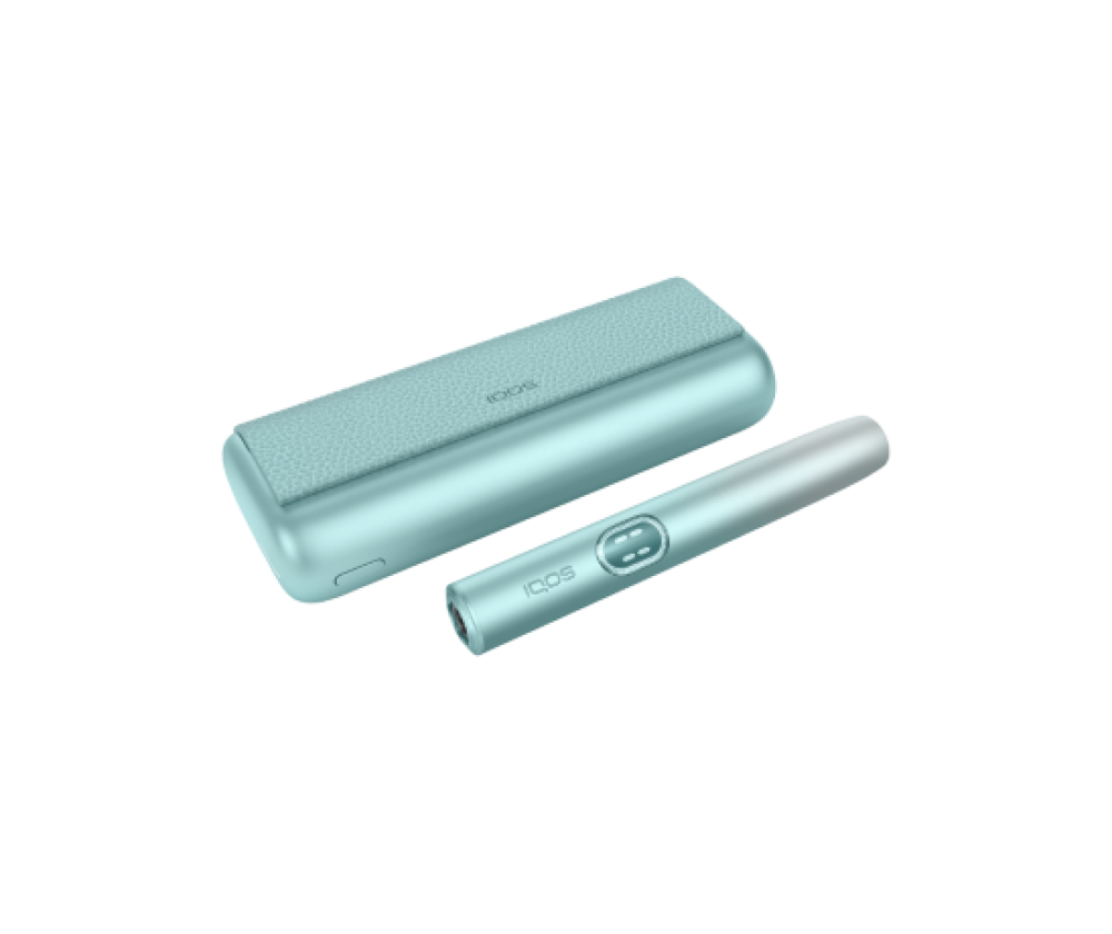 IQOS ILUMA i PRIME kaitinamojo įrenginio laikiklis ir kišeninis įkroviklis Breeze Blue spalvos