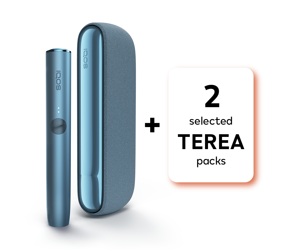 Heating set: IQOS ILUMA in Azure Blue color with 2 selected Terea packs
