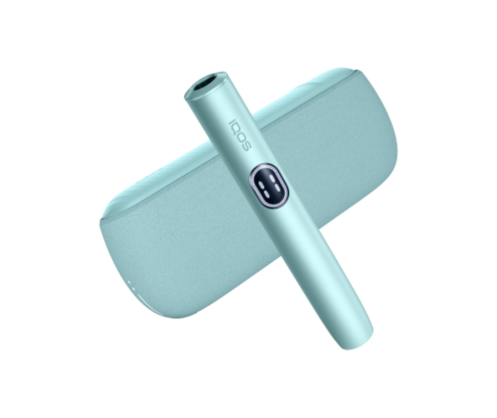 IQOS ILUMA i kaitinamojo įrenginio laikiklis ir kišeninis įkroviklis Breeze Blue spalvos