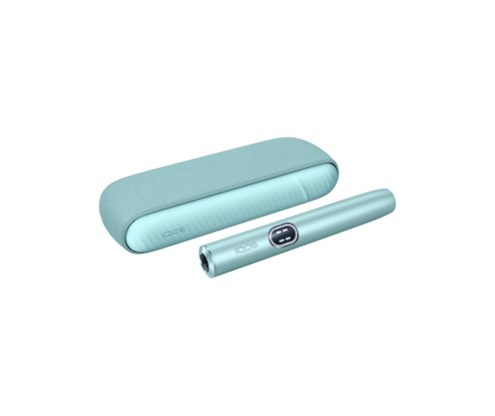 IQOS ILUMA i kaitinamojo įrenginio laikiklis ir kišeninis įkroviklis Breeze Blue spalvos