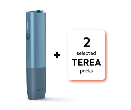Heating set: IQOS ILUMA ONE in Azure Blue color with 2 selected Terea packs