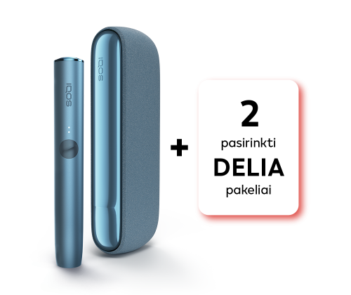 Kaitinimo rinkinys: IQOS ILUMA įrenginys Azure Blue spalvos su „2 pasirinktais Terea pakeliais“